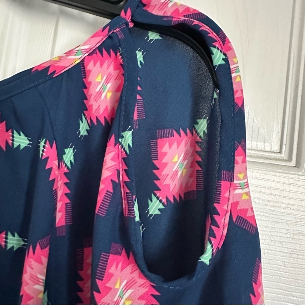 Liberty Love Womens Top Blue Aztec Print Top Tasseled Boho Hippie Festival - Picture 5 of 12